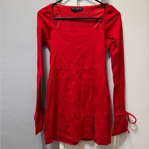 Finesse Vibrant Red Long bell Sleeve Dress